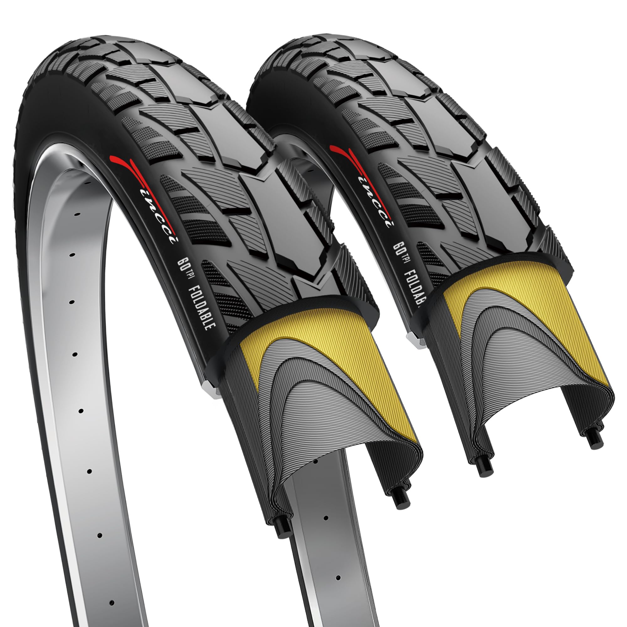 Fincci City Copertoni Bici 700 x 40c - Coppia Nero Pneumatici Pieghevoli 42-622 con Protezione Antiforatura 1 mm - Gomme 28 x 1.6 per Bici da Corsa & Elettrica Bici e Adulto Uomo & Donna - 60 TPI