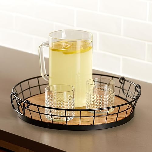 Miniatura 4 de Spectrum Madison - Bandeja redonda de madera de metal con asas para sala de estar, cocina, mostrador otomano, cafetería, mesa de comedor, bandeja