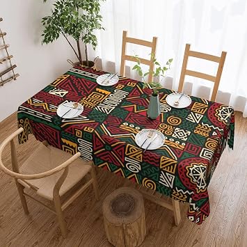 African Tribal Rectangle Tablecloth Ethnic Totems Table Cloths Vintage Stripe Abstract Geometrical Art Washable Table Cover for Home Kitchen Dining Holiday Party Decor 54 x 72 Inch