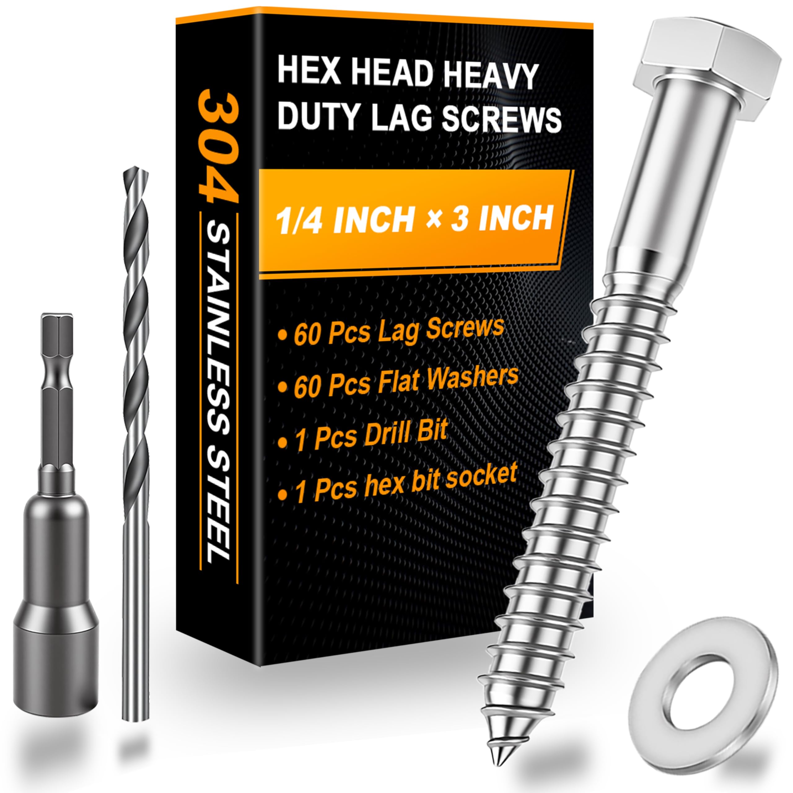 Hex Head Lag Screws - 25 Pack for Wood -9