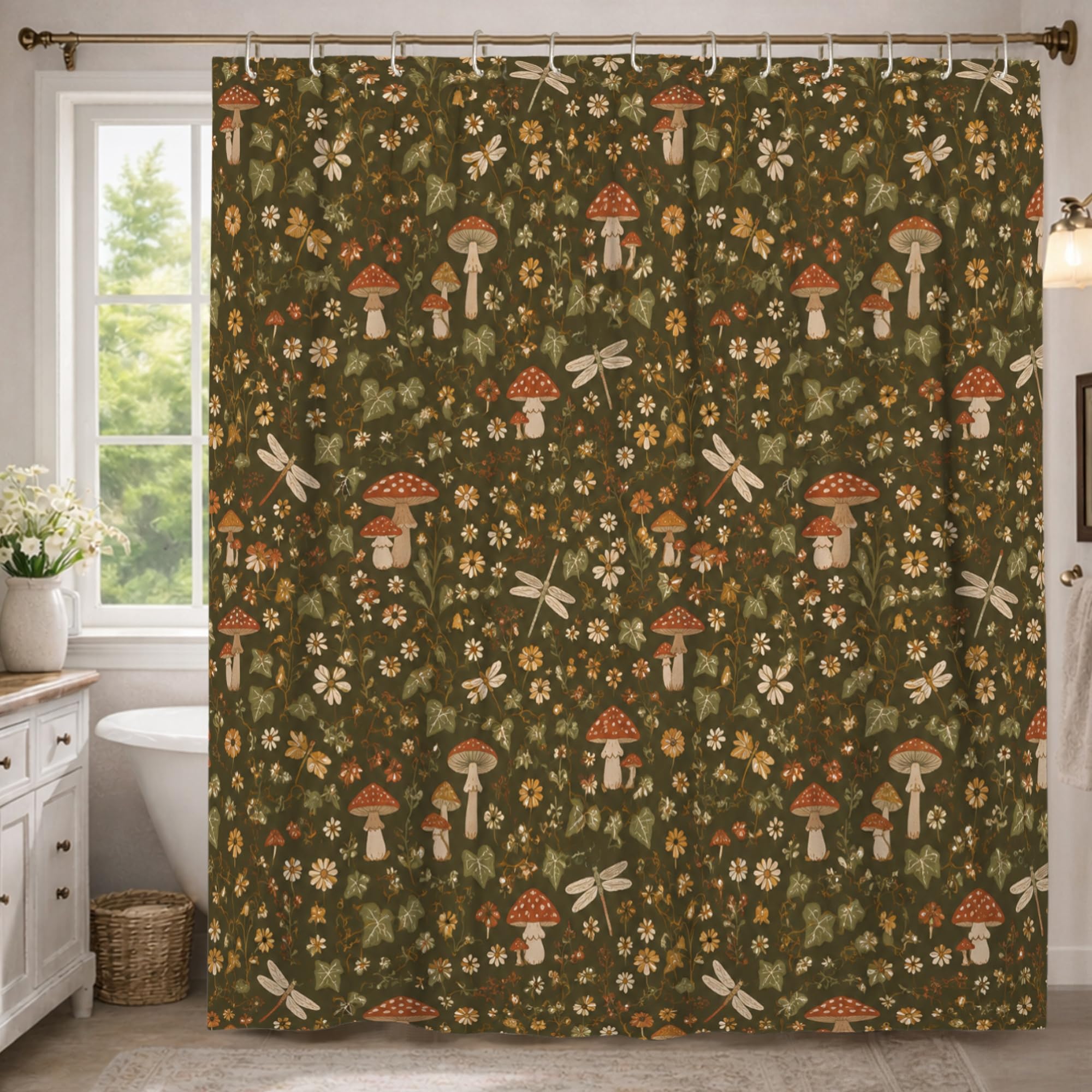 Rideau de douche extra long champignon 183x243 cm en polyester pour salle de bain