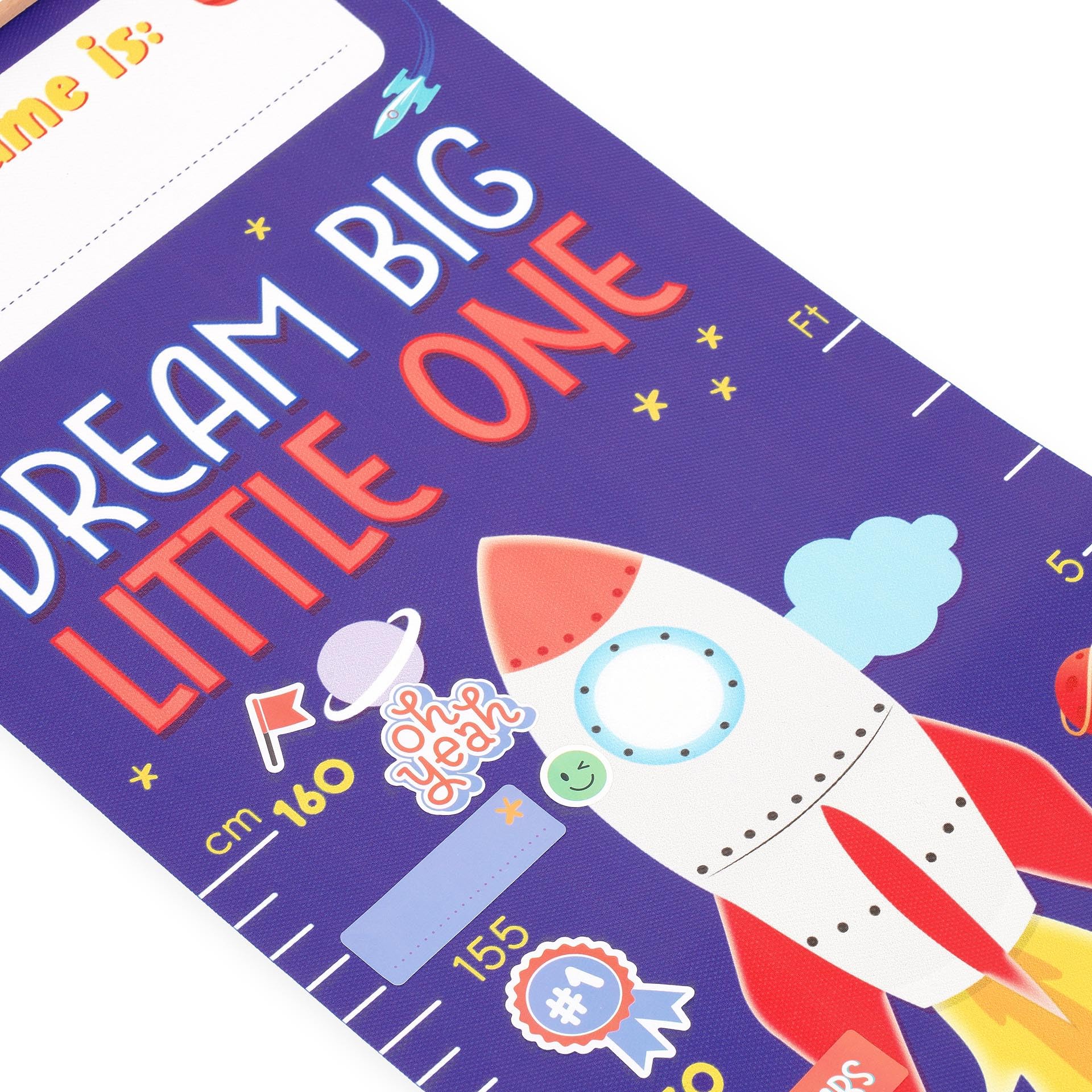 Legami - Mètre mural Dream Big Little One, mètre à suspendre pour mesurer la hauteur des enfants, jusqu'à 160 cm, 41 autocollants inclus, avec lattes en bois, thème espace, Bleu
