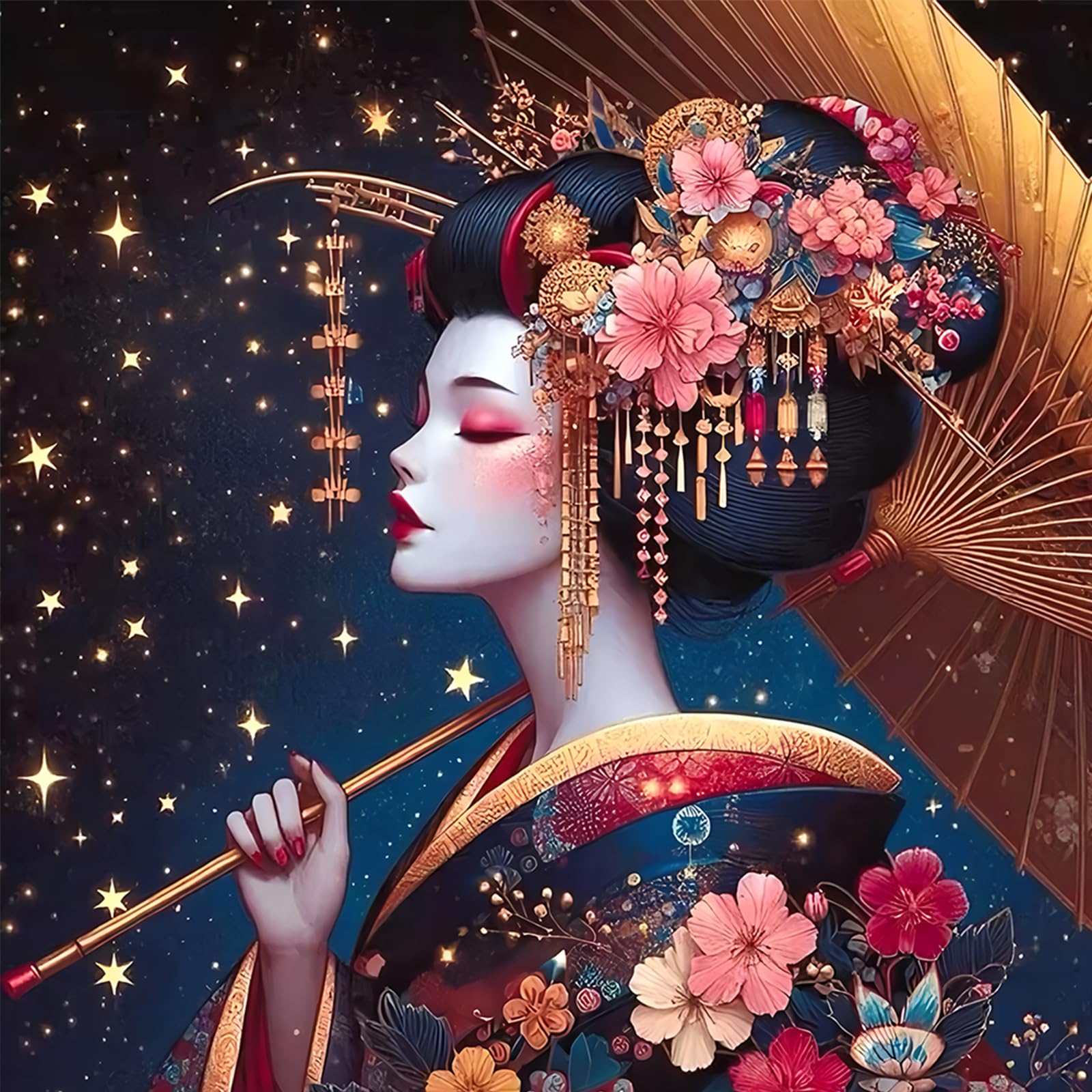 POETRYDRAW Geisha Full DIY 5D Round Drill Diamond Art Painting Gem Art for Adults/Beginners Gift Idea Home Wall Decor Diamond Art Paintings Picture Arts Craft 40x40cm