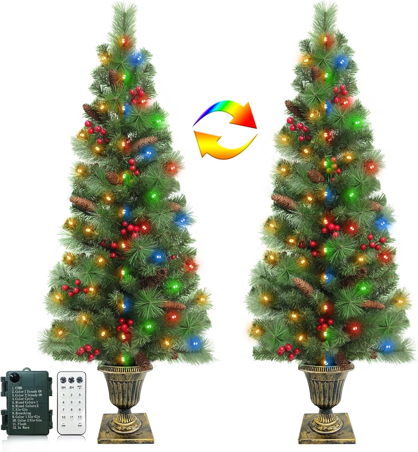 2 Pack 4 Ft Artificial Potted Christmas Tree with Timer