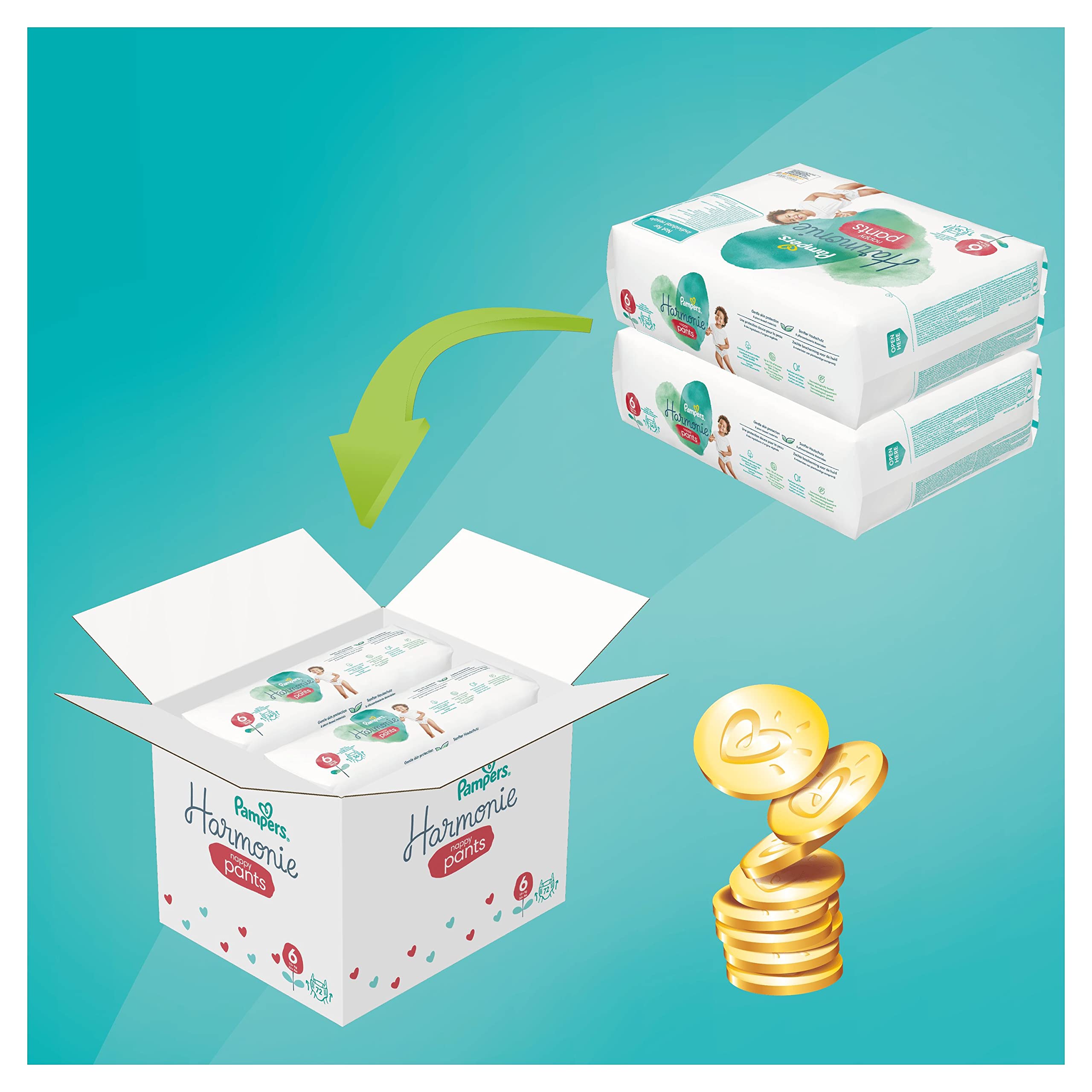 Pampers Couches-Culottes Taille 6 (15+ kg) Harmonie 72 Pièces Multi Pack Hypoallergéniques