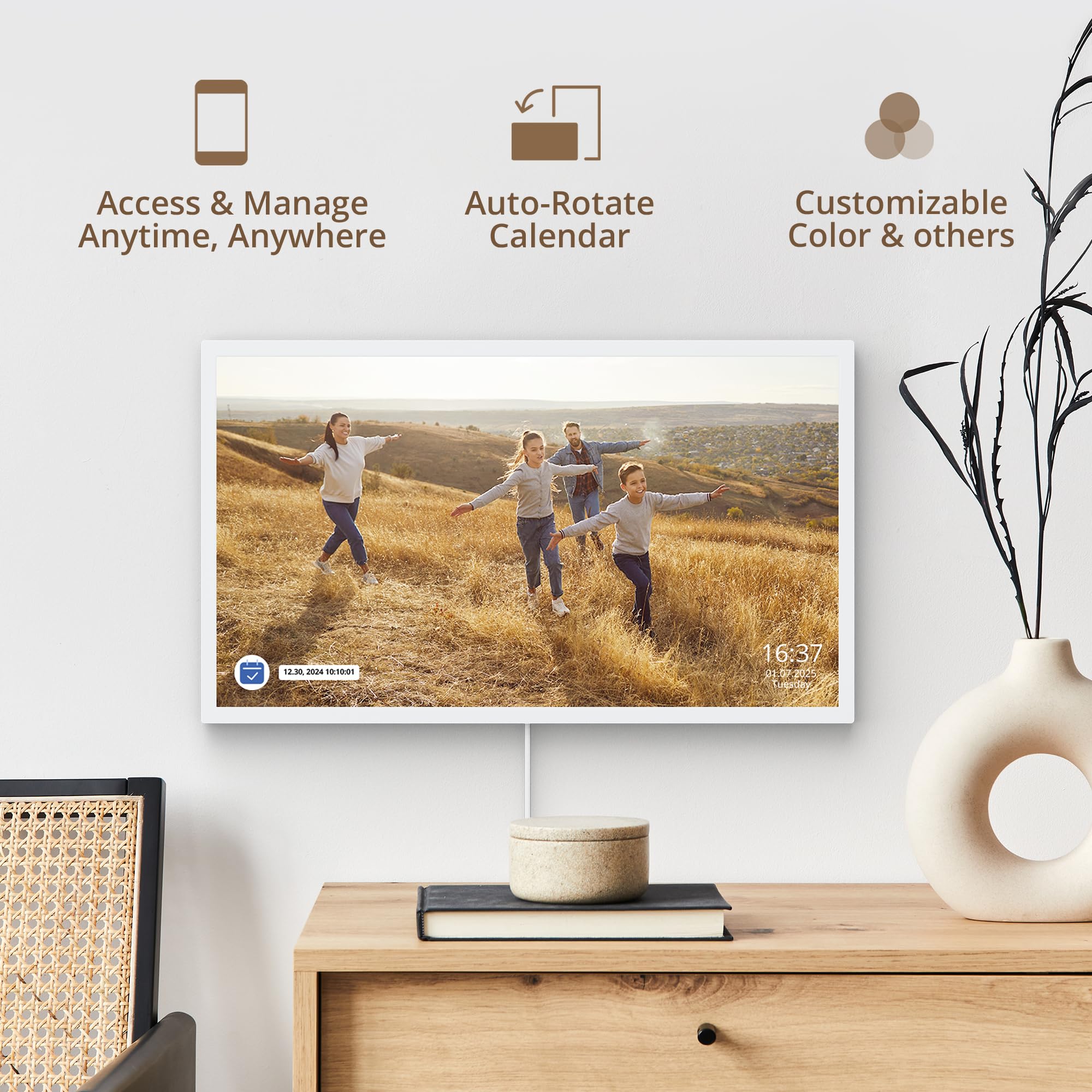 Dragon Touch Calendario, calendario digitale 2025 da 24 pollici, planner da parete per la famiglia, touchscreen interattivo Full HD 1080p, grafico intelligente delle faccende e organizzazione