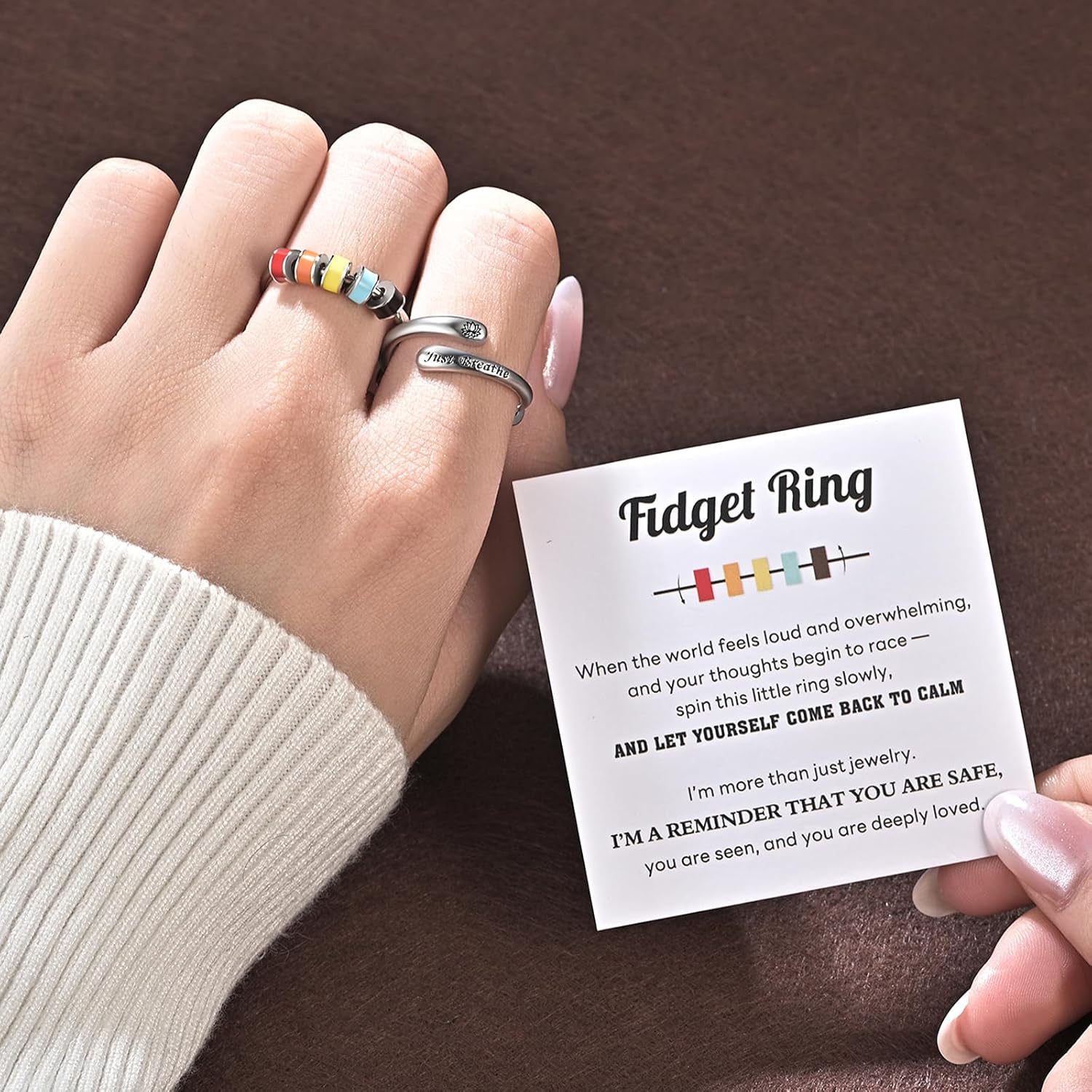 Anxiety Ring for Women 925 Sterling Silver Adjustable Fidget Spinner Ring with Rotating Beads Stress Relief Jewelry for Women - Image 2