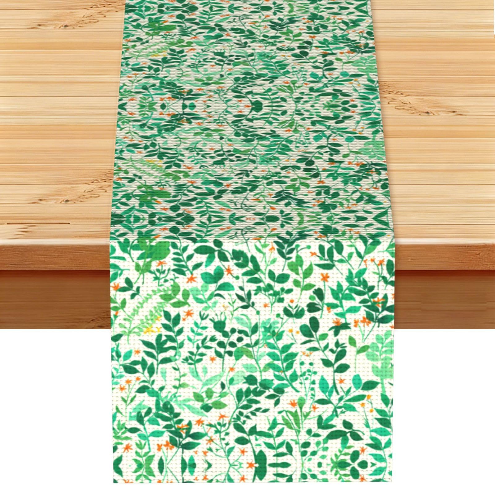 Fresh Green Orange Leafy Printed Table Runner 13 x 72, Wrinkle Resistant Decor for Dining Table Coffee Table Fireplace