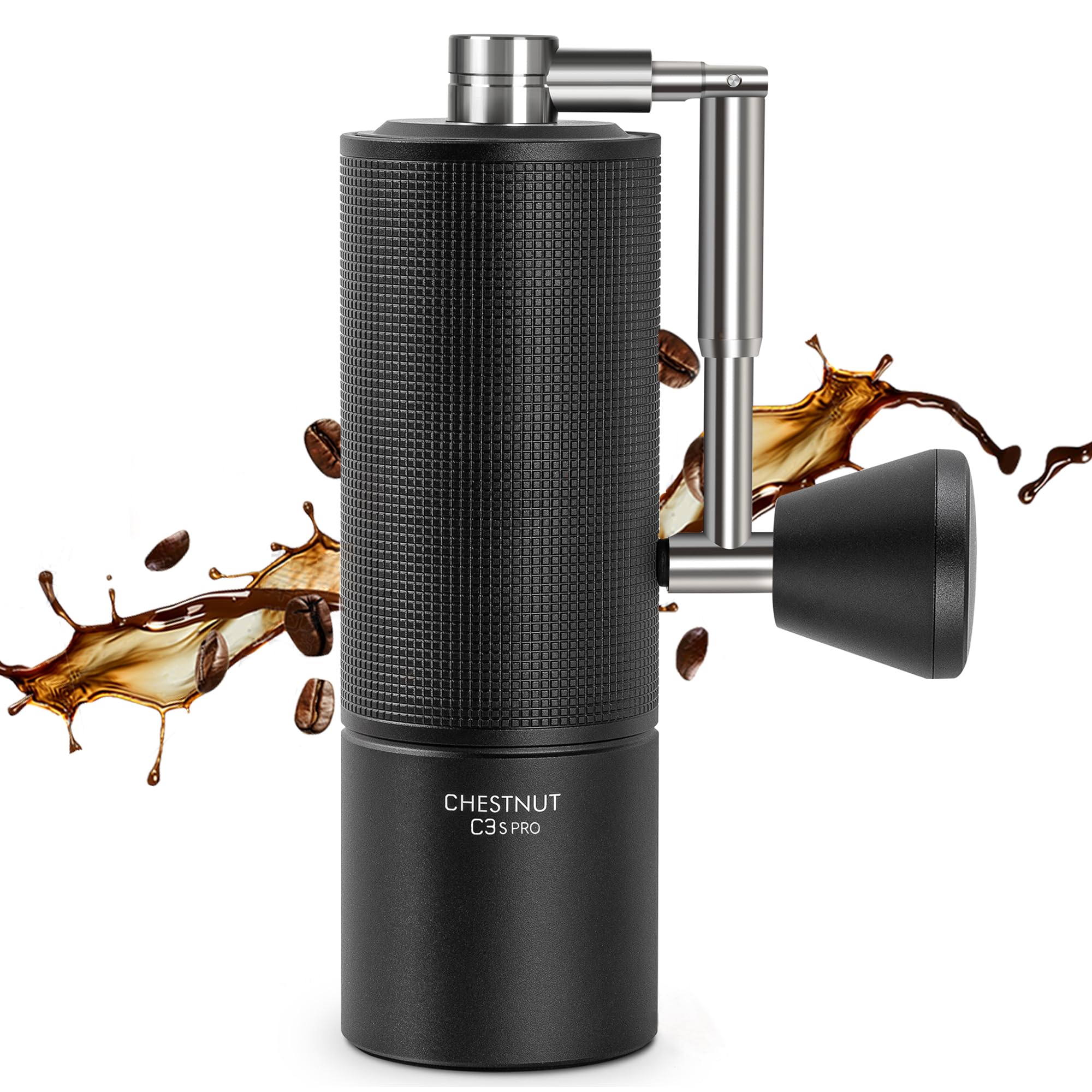 TIMEMORE Chestnut C3s PRO Manual Coffee Grinder Upgrade Integrated All Metal Housing Stainless Steel S2C Cone Cut Hand Coffee Grinder with Folding Handle for Espresso to French Press Black