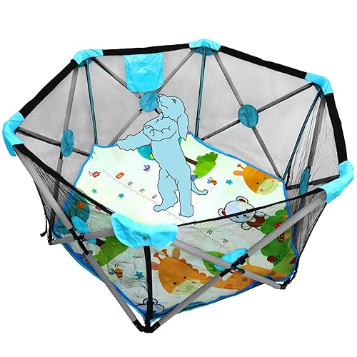 HTTMT - Corralito de seguridad hexagonal portátil plegable de malla para bebés bebés Toodler animales valla w/bolsa de viaje Muebles de guardería