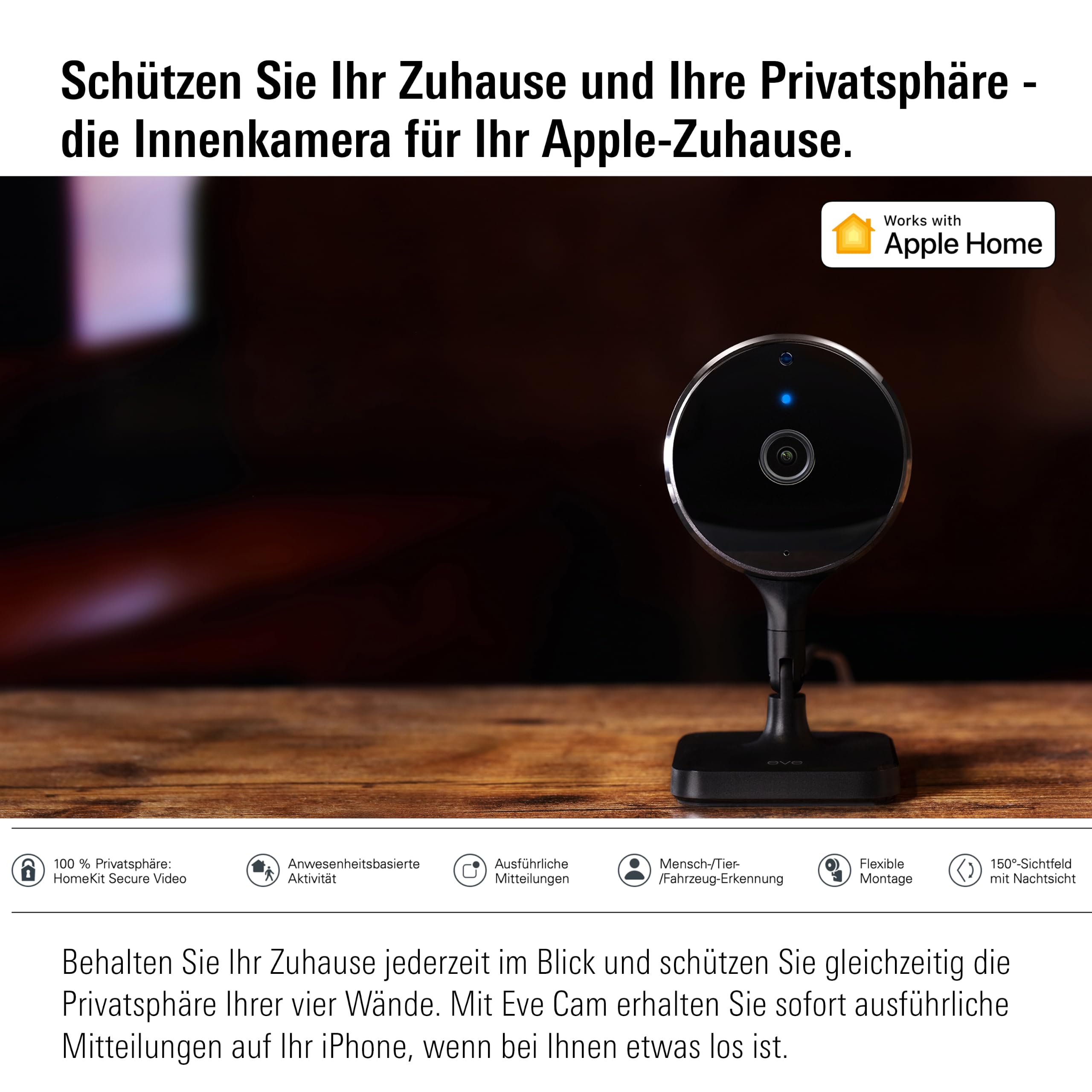Eve Cam (Apple Home) 2er-Pack - Smarte Innenkamera | Privatsphäre (HomeKit Secure Video), Full HD, WLAN (2,4/5 GHz), iPhone-Mitteilungen, Mikrofon & Speaker, Nachtsicht