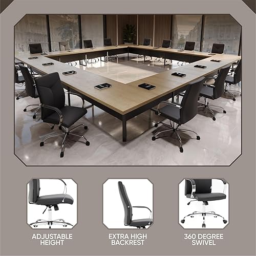 Miniatura 5 de LeisureMod Sonora - Silla moderna de oficina de conferencias de cuero con respaldo alto y altura ajustable con inclinación y giro de 360 grados,