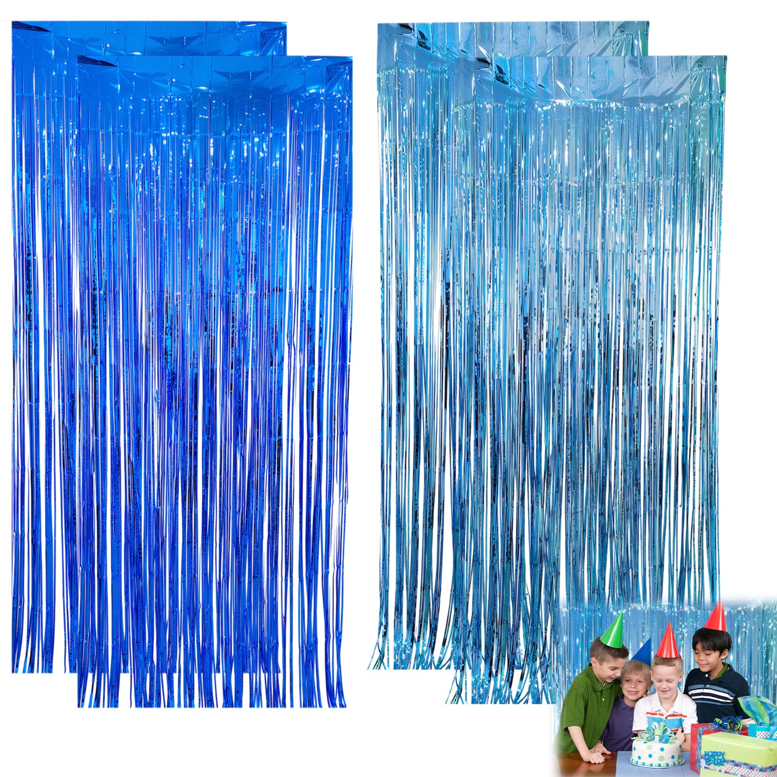 Kighdel 4pcs Foil Fringe Curtain 3ft x 6.5ft, Metallic Tinsel Backdrop Streamers for Party, Birthday, Wedding, Graduation Decorations