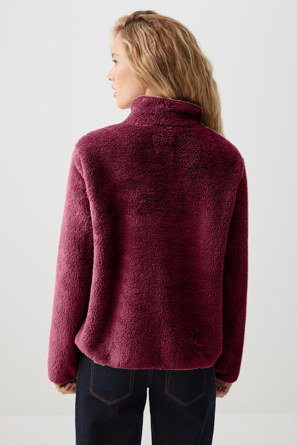 ColorChakra Womens sherpa fur jacket for women superwarm leight weight fabric Plus size sweatshirt Wine 2
