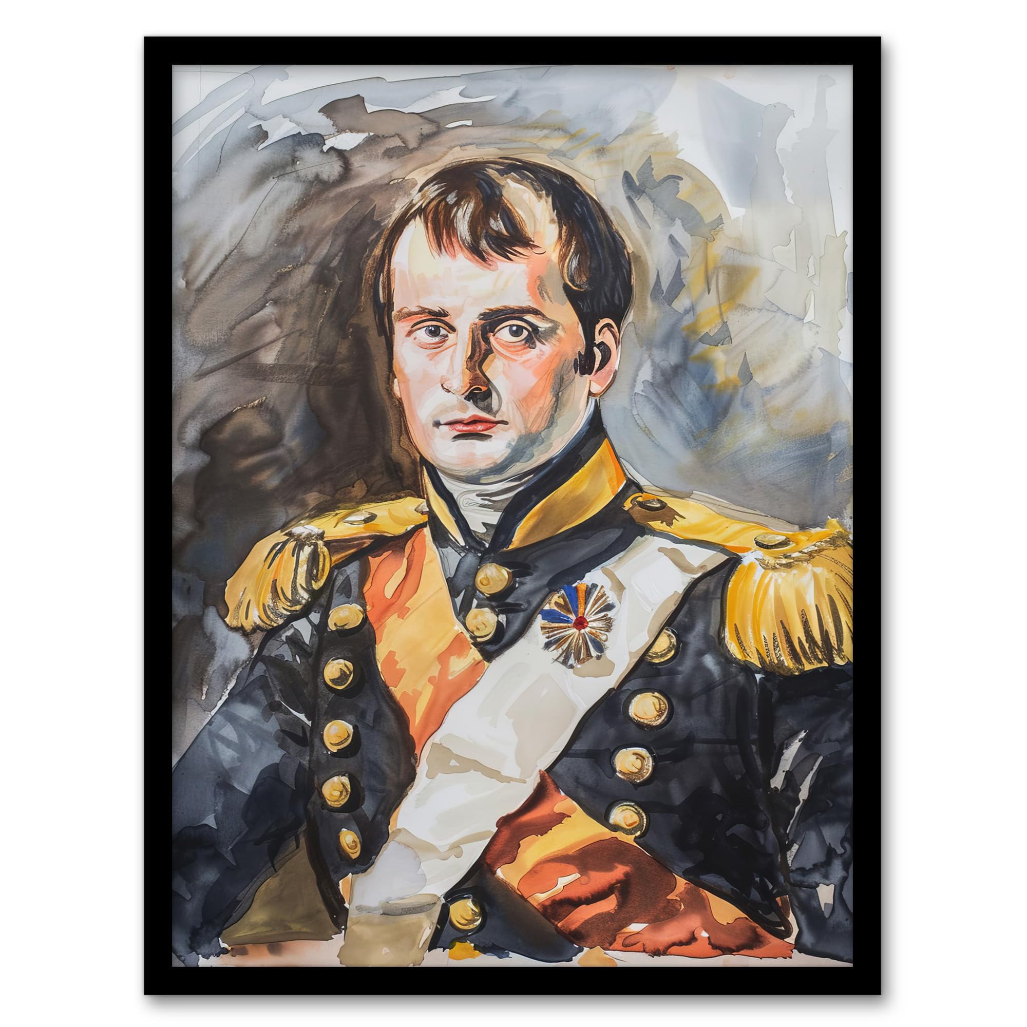 Napoleon Bonaparte France Emperor Portrait Framed Wall Art - Artery8 - A4 Size - Grey