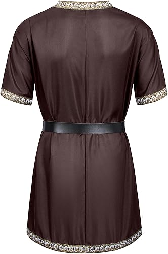 Miniatura 5 de Disfraz medieval para hombre, túnica de pirata vikingo, caballero, guerrero, renacentista, camisas con cinturón