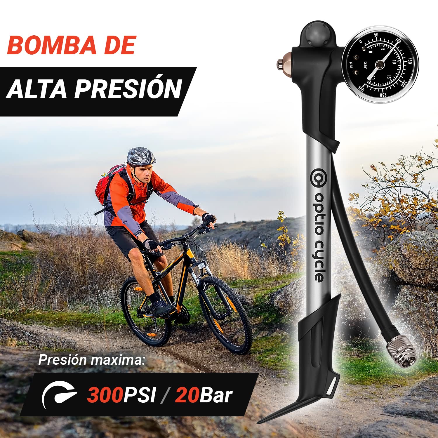 Bomba Suspension MTB – Bomba de Horquilla MTB con Manómetro | Shock Pump para Horquilla y Amortiguador | Compatible con Fox, RockShox, Manitou