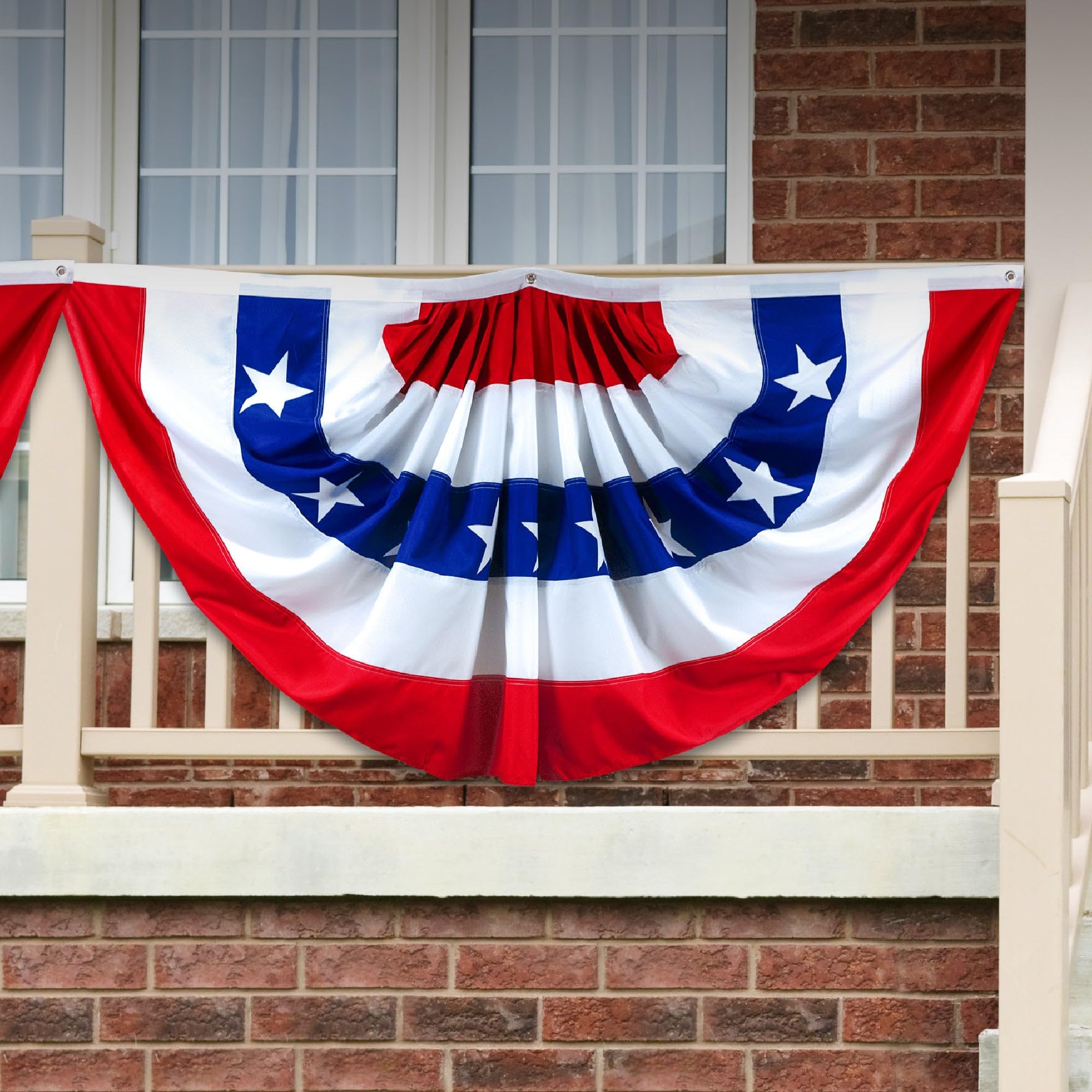 G128 USA Pleated Fan Flag 3x6 Ft American USA Bunting Flags Outdoor PRINTED Patriotic Decoration Red White Blue