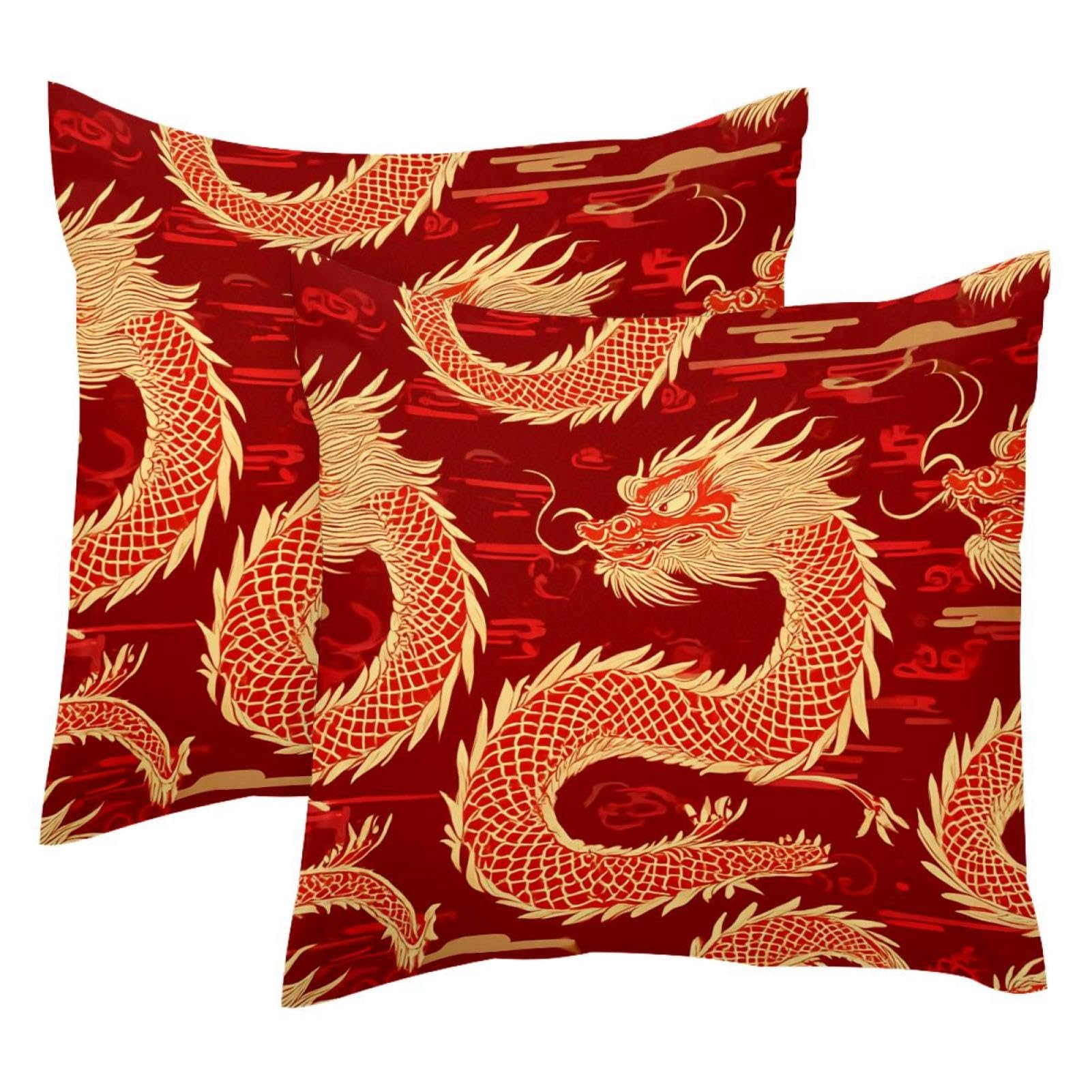 Housses de coussin velours doux dragon oriental 50 x 50 cm pour décoration