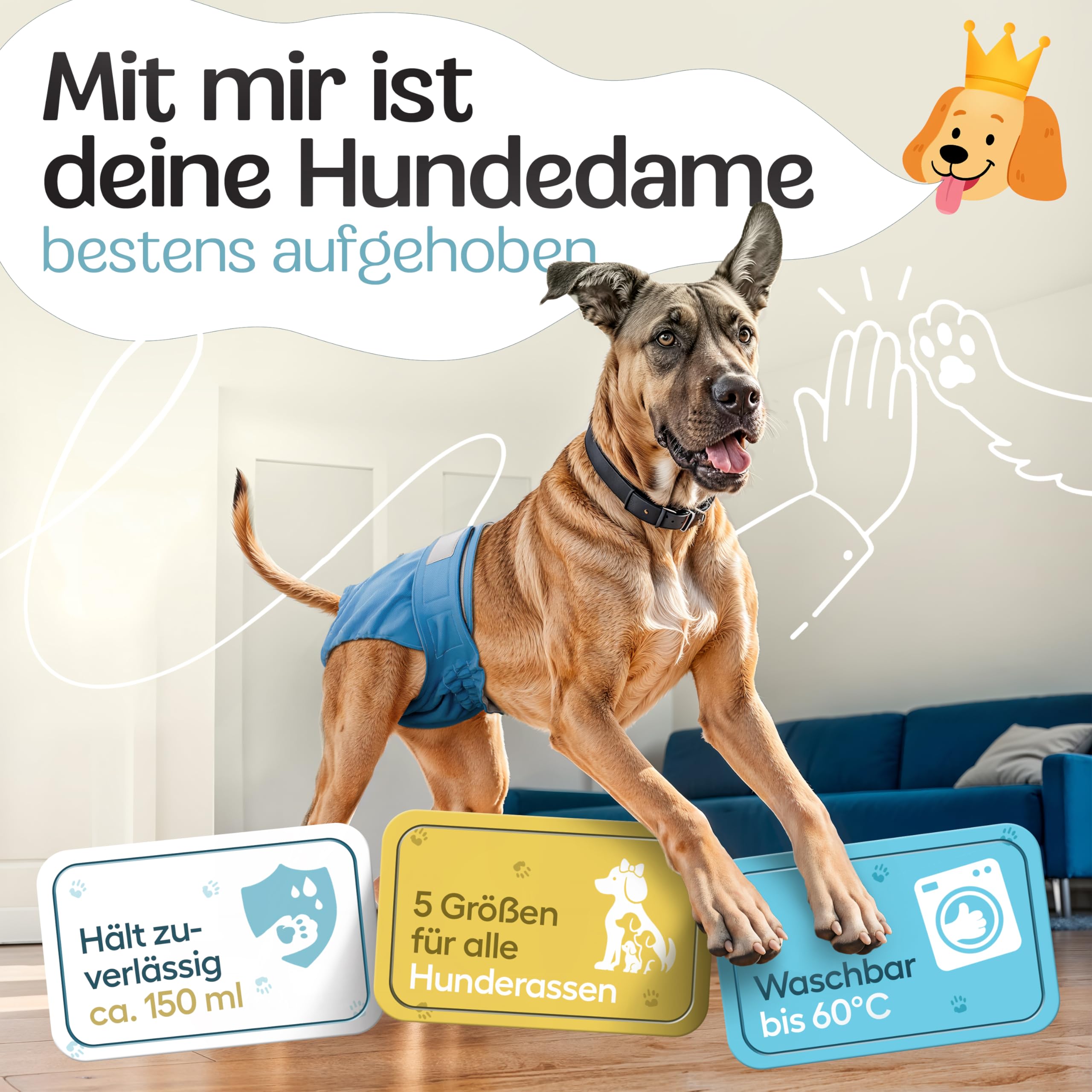 HUND IST KÖNIG® Pannolini per cani per femmine [3 pezzi] Pantaloni assorbenti per cagne, regolabili in 3 posizioni per una vestibilità fissa, pannolini ecologici per cani