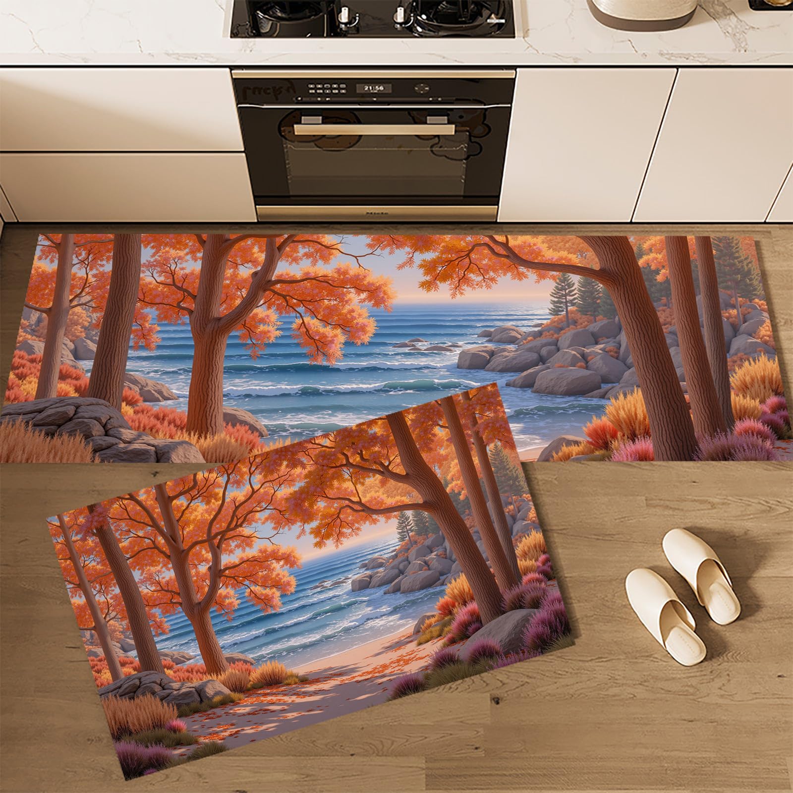 Alfombras de cocina de bosque otoñal para dar calidez y confort a tu hogar