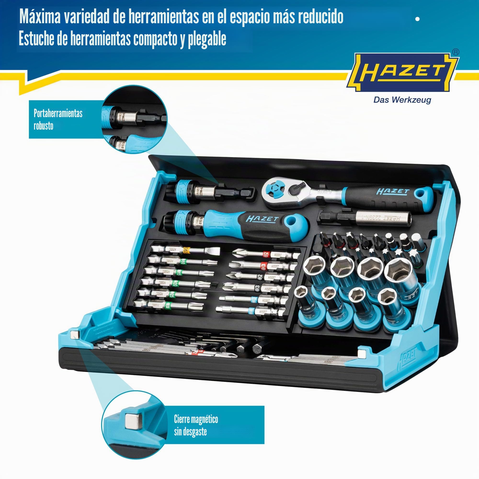 HAZET Juego de puntas Smartcase 2200SC-32 I Juego de 59 piezas, accionamiento: hexagonal 6,3 (1/4 pulgada), muchas herramientas en el mínimo espacio para una mejor visión de conjunto
