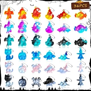 36 Pcs Halloween Mini Pop Keychain Bulk Toys, Pop Fidget Keychain Party Bag Fillers for Kids, Bubble Poppet Fidget Toys Silicone Stress Relief Sensory Toy, Halloween Decorations Party Favours for Kids