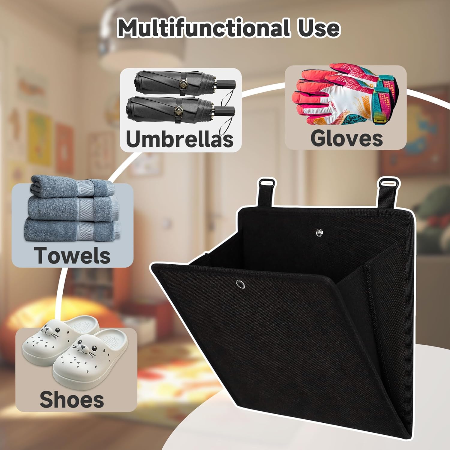 PUGPIU RV Camper Shoe Storage 2 Pack - Foldable Wall Mounted Shoe Rack Organizer - Self-Adhesive Rv Shoe Holder - Space Saving for Camper Essential Home Travel with Deep Pocket Fit 1 Pair Shoes, Black - Image 7