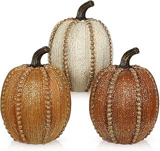Hollyone Pumpkins Fall Decoration, 3 Pack Resin Pumpkins for Decorating ...