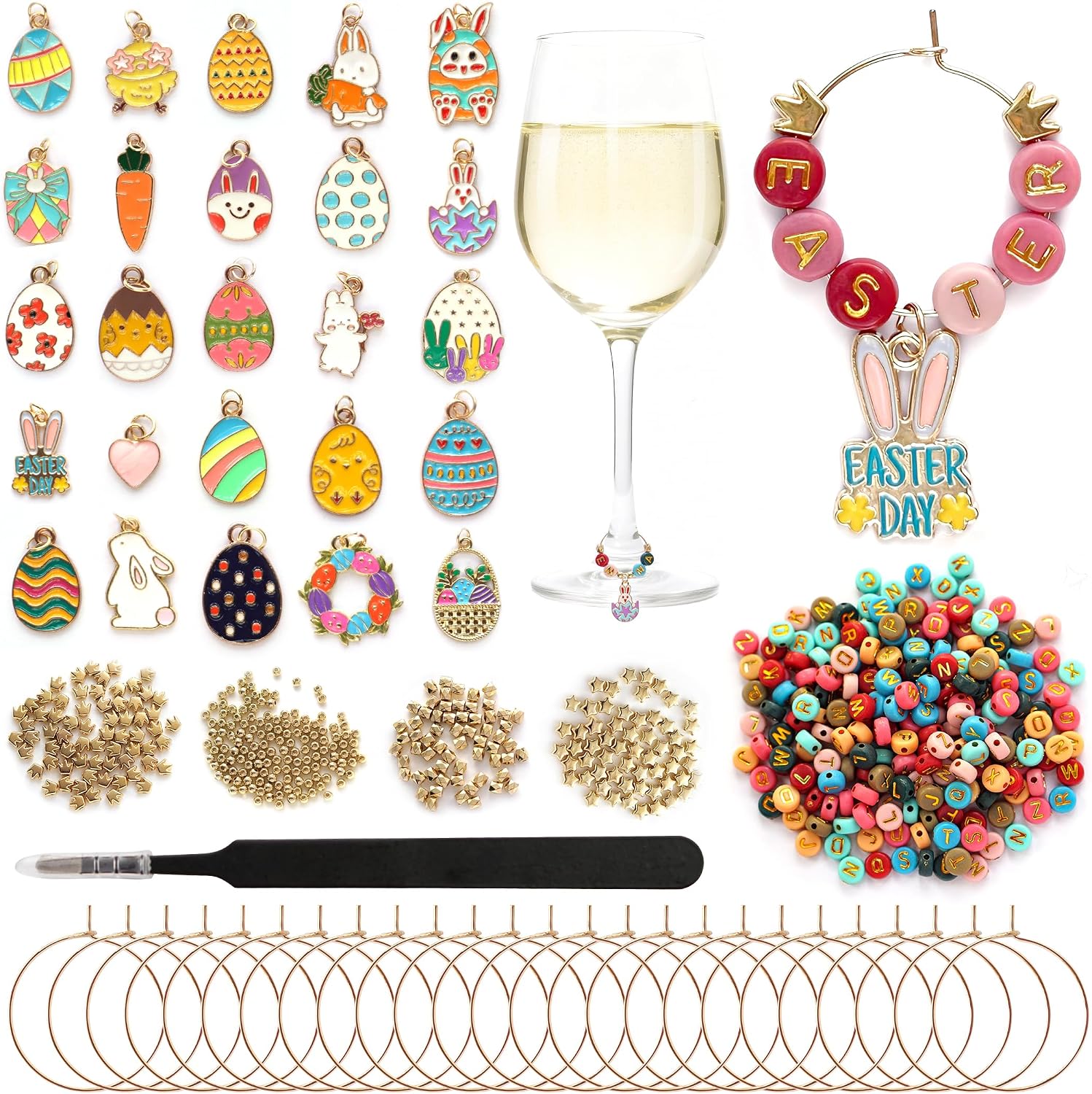 DIY Wine Glass Charms Kit, 25pcs Personalized Reusable Drink Marker Tags, Glass Identifiers for Wine Tasting Party, Unique Hostess Gifts & Party Decorations