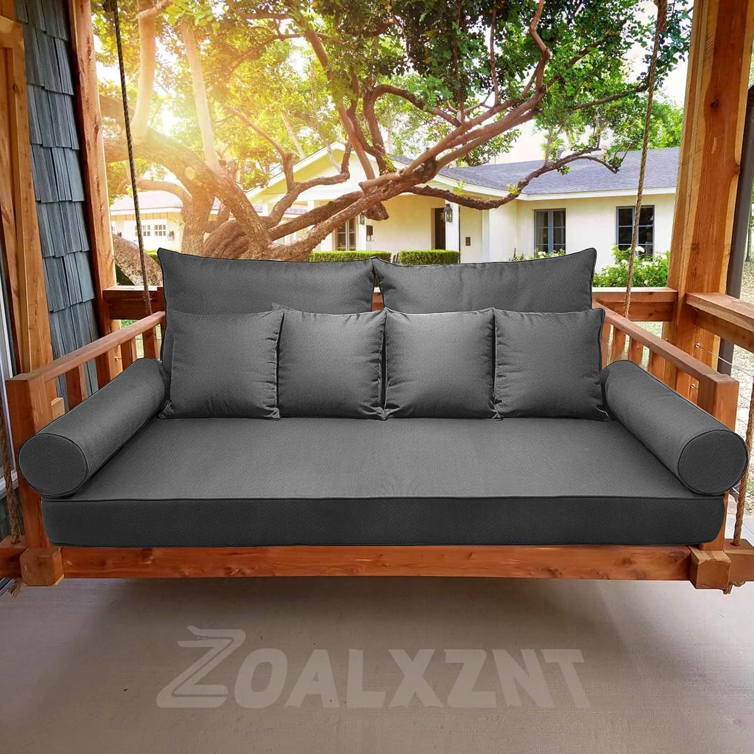 Twin Outdoor Mattress Package,Twin Size Porch Swing Day Bed Cushion Set Include Mattress Bolster Pillow,Patio Hanging Daybed Indoor Cushions Set (Dark Gray, 75 * 39 * 6in)