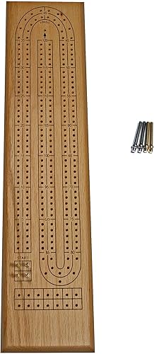 WE Games Classic Cribbage Set - Tabla continua de 2 pistas de madera de roble maciza con clavijas de metal