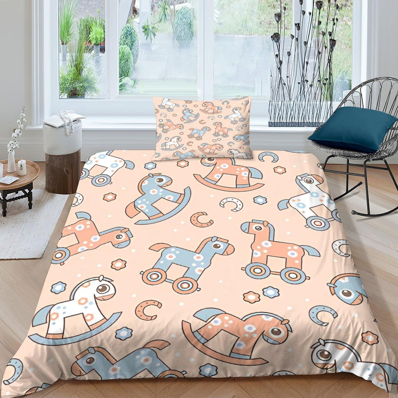 Housse de couette cheval de troie douce pour lit simple, parure lit enfant zippée