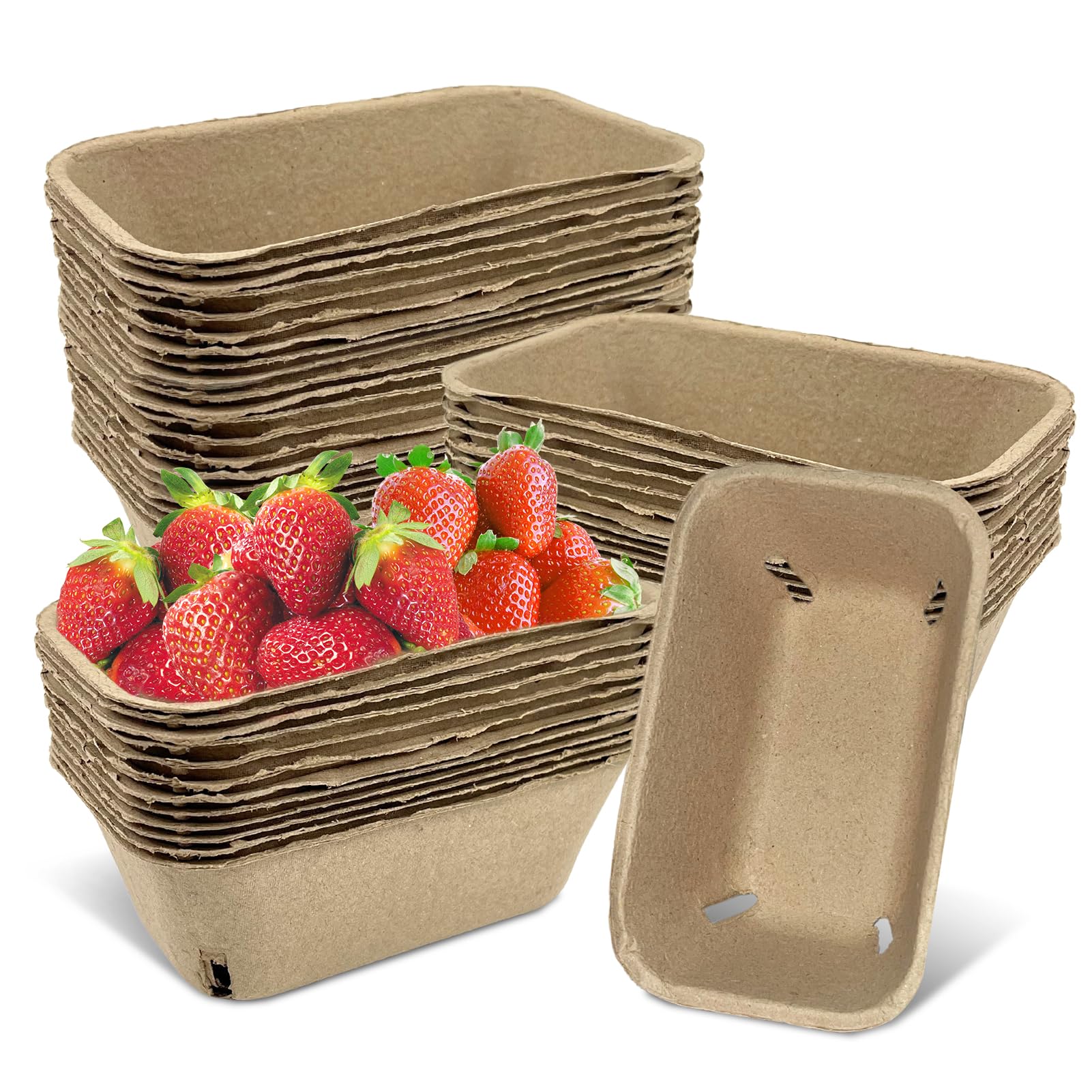 30 Pcs Natural Pulp Fiber Berry Basket, Molded Berry Basket Produce Vented Container for Strawberry Blueberry Raspberry and Vegetable Small Farmer
