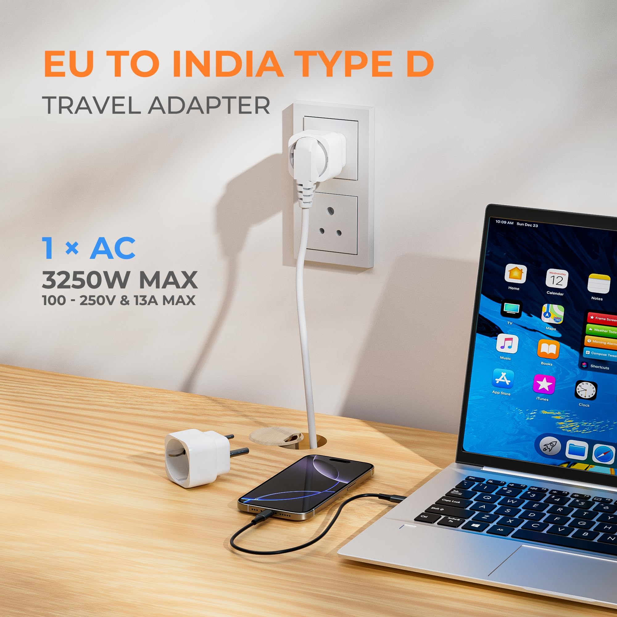3 Adattatori Da Spina UK A India – Viaggio, 3 Pin Indiano/pakistan/sri Lanka, Bianchi - Foto 2