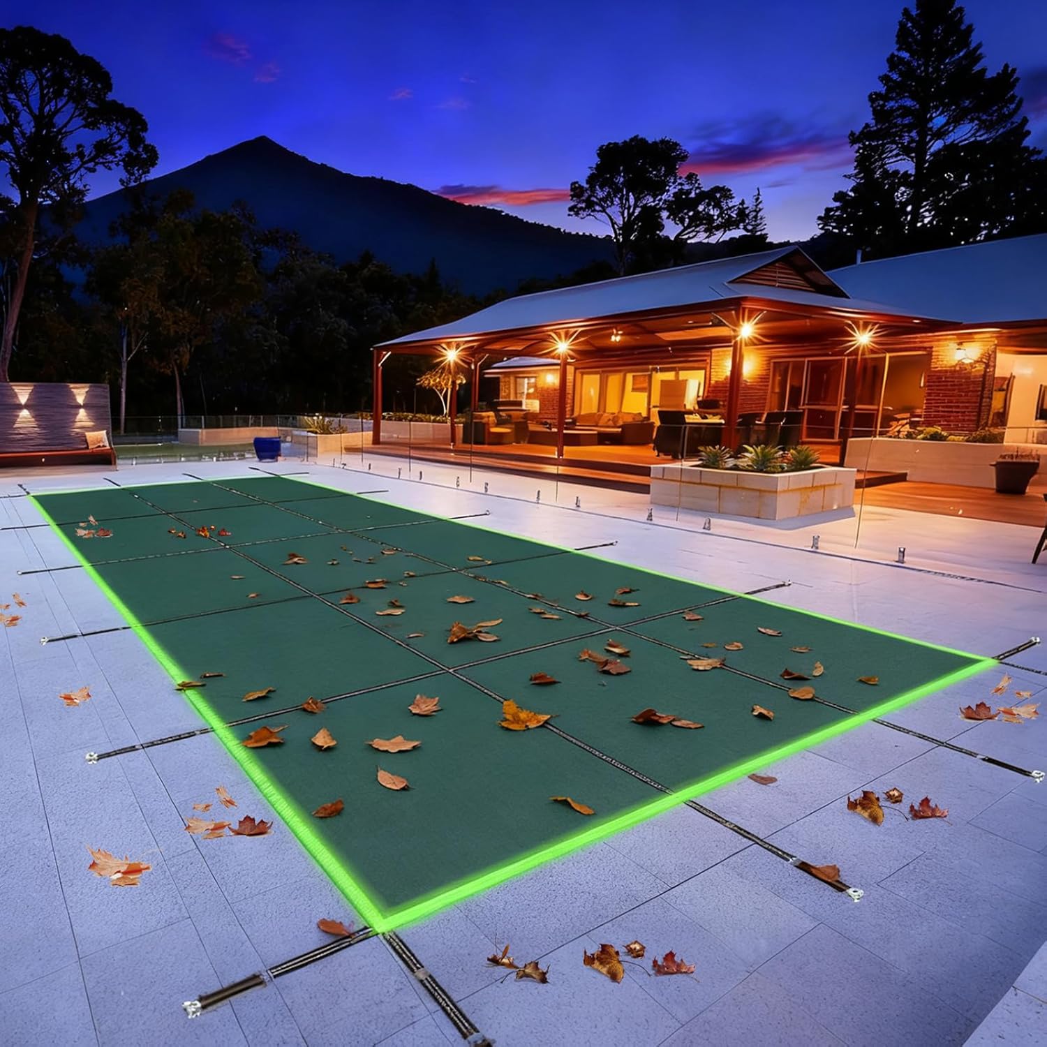 Inground Pool Safety Cover, Fits 12x24 ft Rectangle Pools, Winter Safety Cover with Reflective Strips, Reinforced Edges & Triple Stitching, Secure Fit for Above Ground or Inground Use