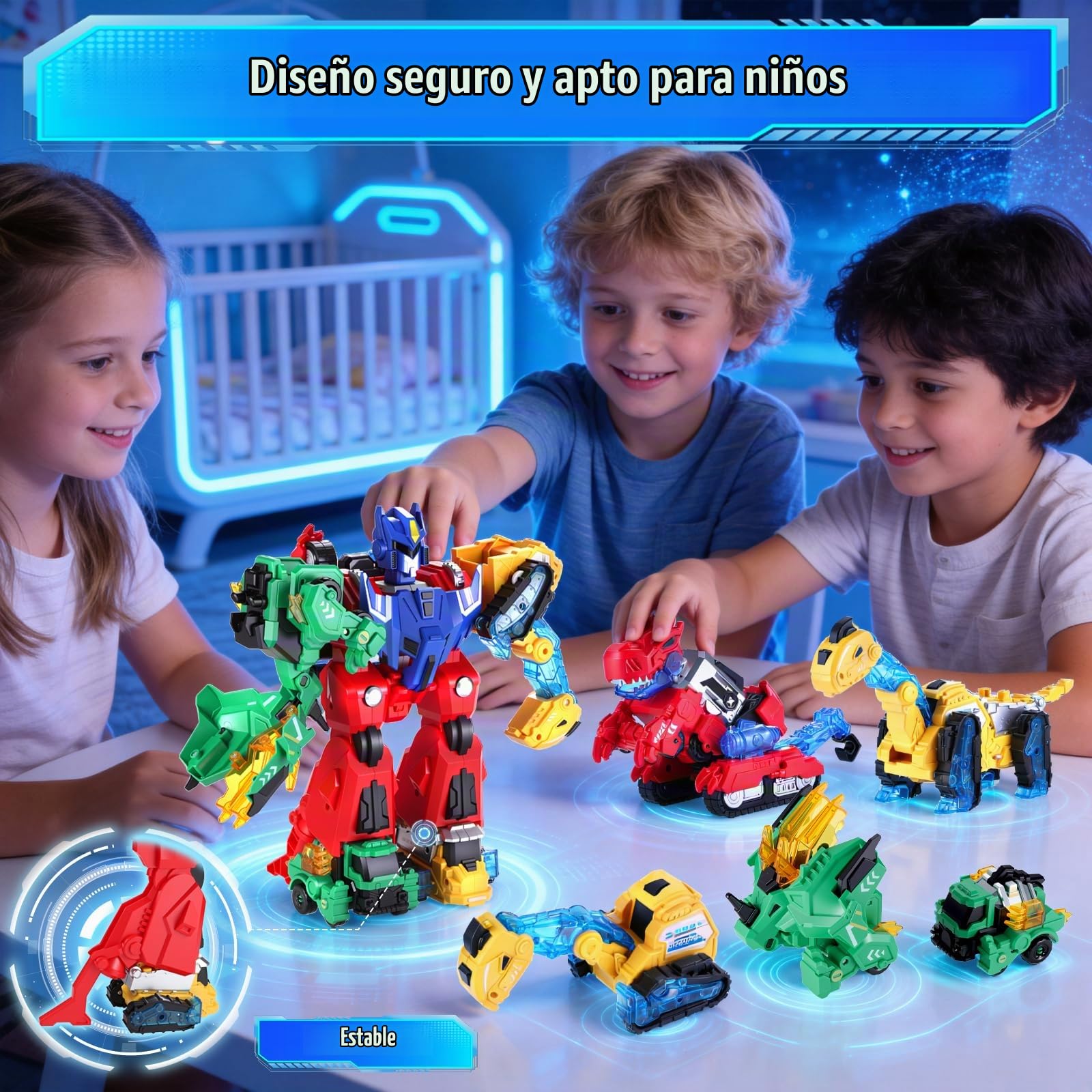 Dinosaurios Juguetes Transform Robot - 6 en 1 Magnético Coche para Niños
