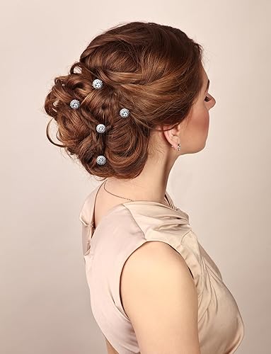 Miniatura 7 de Ammei Headpiece Juego de 6 horquillas de novia con diamantes de imitación brillantes para fiestas de boda (plata)