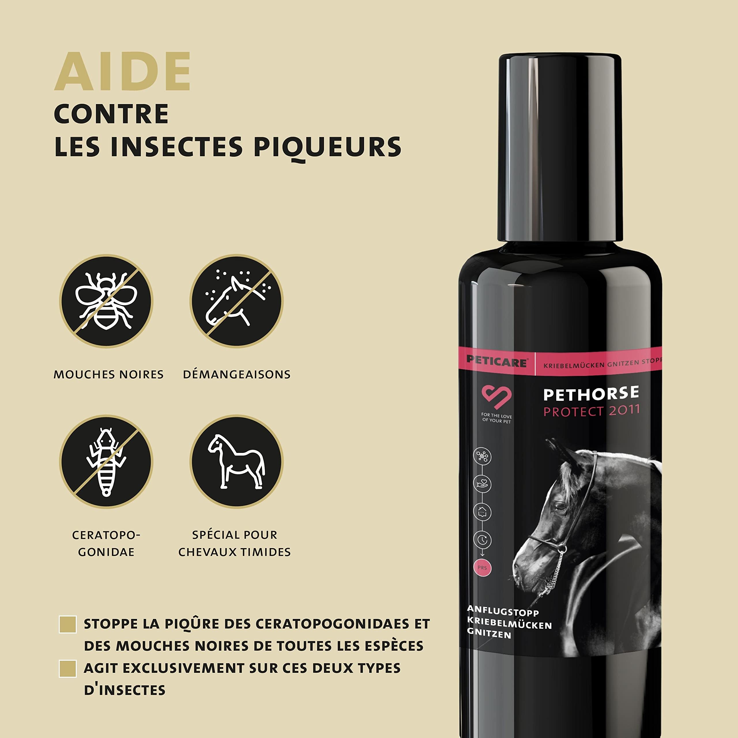 Peticare Cheval Anti-Mouches Noires Roll-on - Défense Contre Mouches Noires, Prévient Dermite Estivale Chevaux, Alternative à la Couverture Cheval en Été - petAnimal Protect 2011