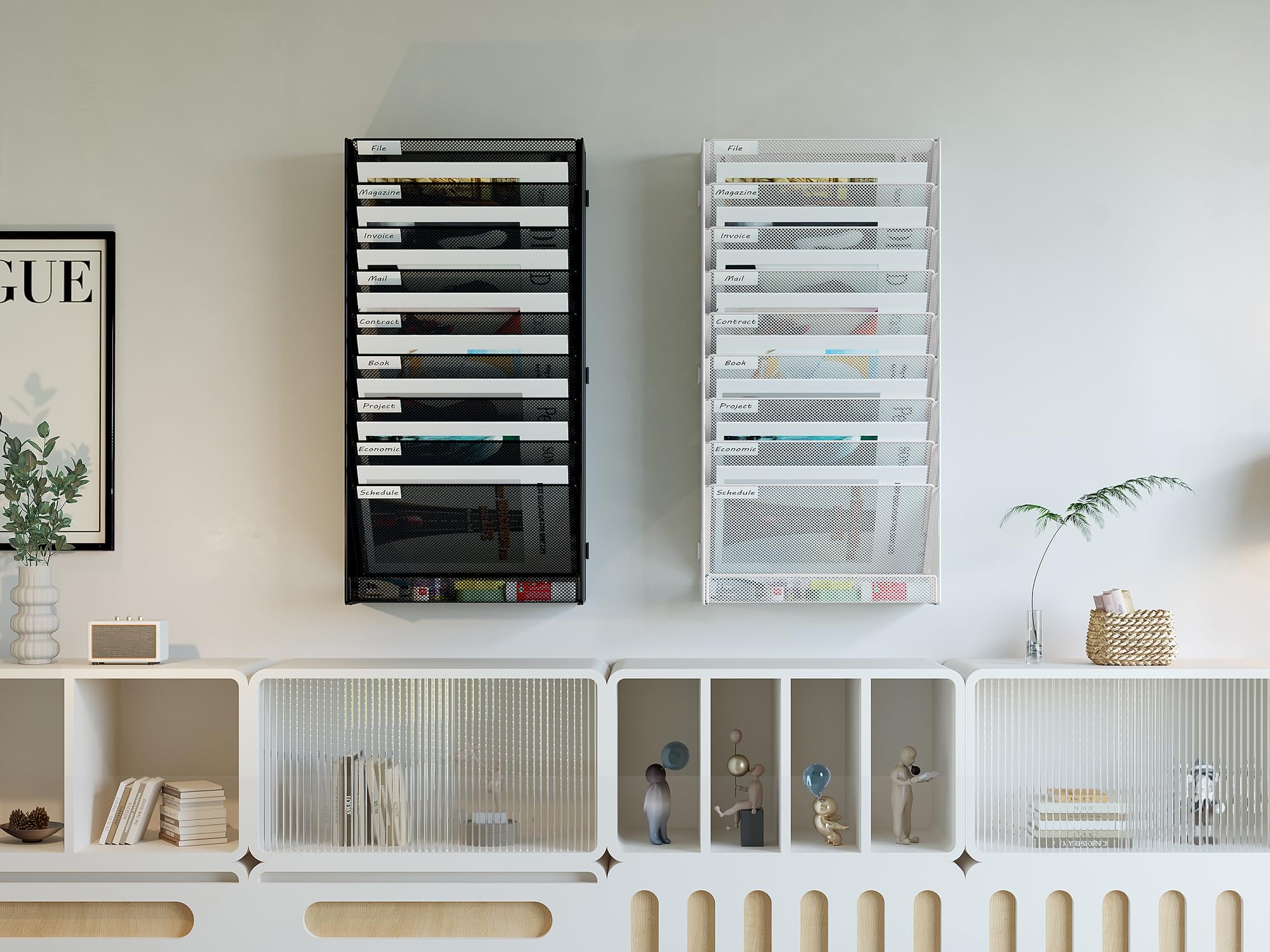 EasyPAG Organisateur de Bureau Mural A4 10 Compartiments Porte Document Suspendu Noir