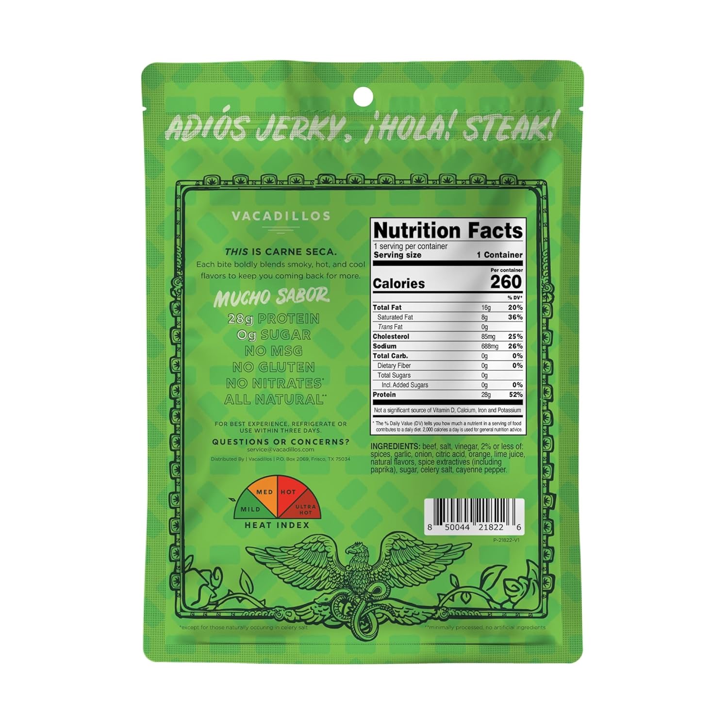 Vacadillos - High Protein Carne Seca Bites | 28g Protein, Sugar Free, Carbs Free, Gluten Free, Dairy Free, Keto & Paleo Friendly | Mexican Inspired Beef Jerky Snack | Chile Lime, Pack Of 4