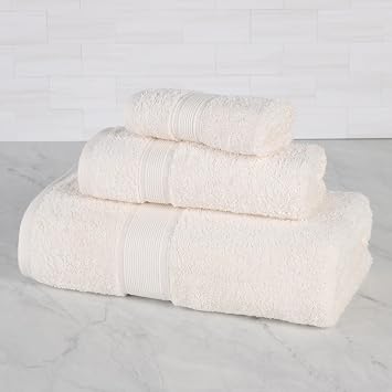 SUPERIOR 100% Organic Cotton 3-Piece Towel Set, Includes 1 Bath Towel, 1 Hand Towel, 1 Face Towel/Washcloth, Daily Use, Bathroom, Guest Bath, Absorbent, Home Essentials, Oregon Collection, Ivory