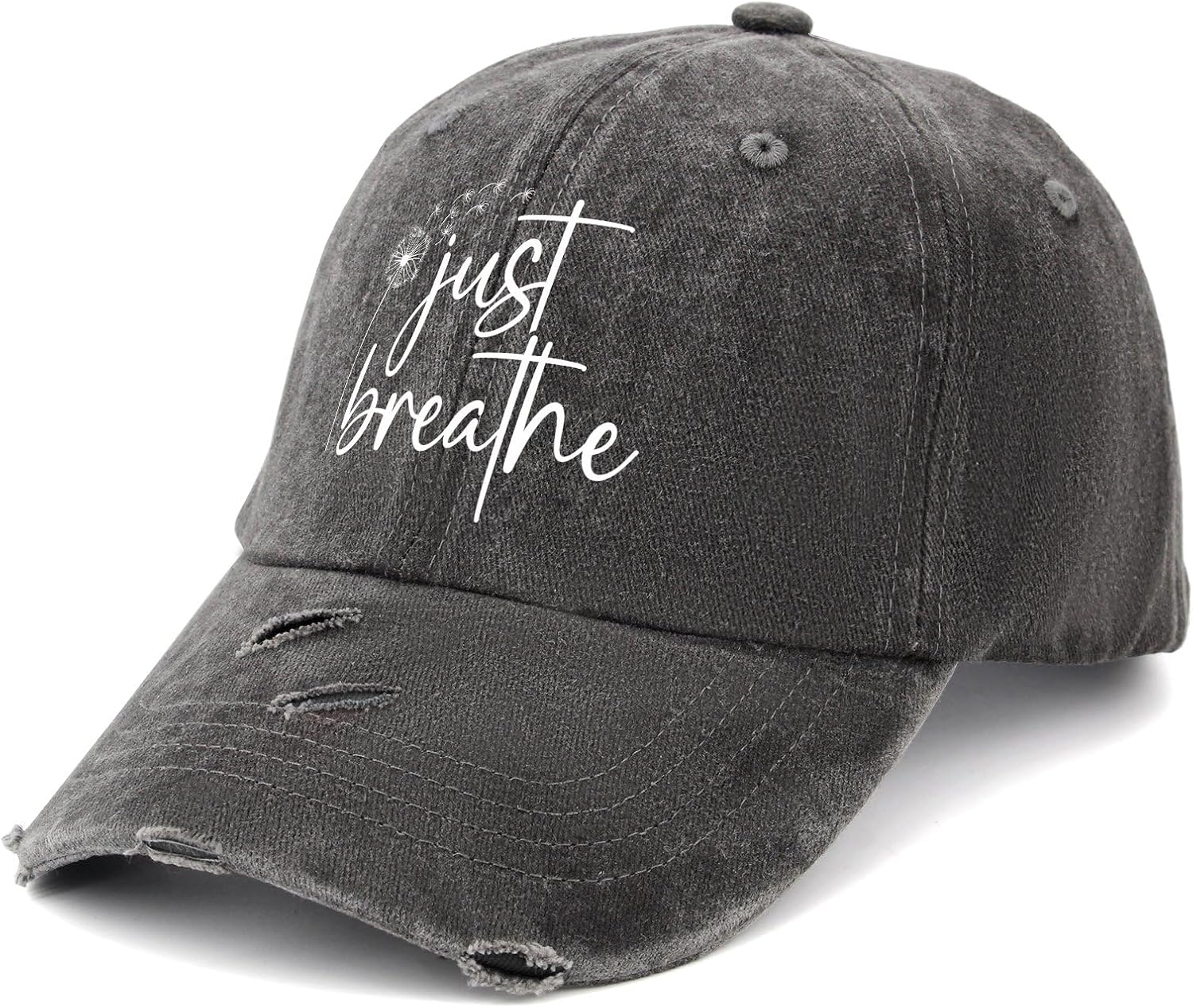 Just Breathe Dandelion Hat for Women Aesthetic Washed Distressed Baseball Cap Inspirational Mental Health Dad Ha - Image 2