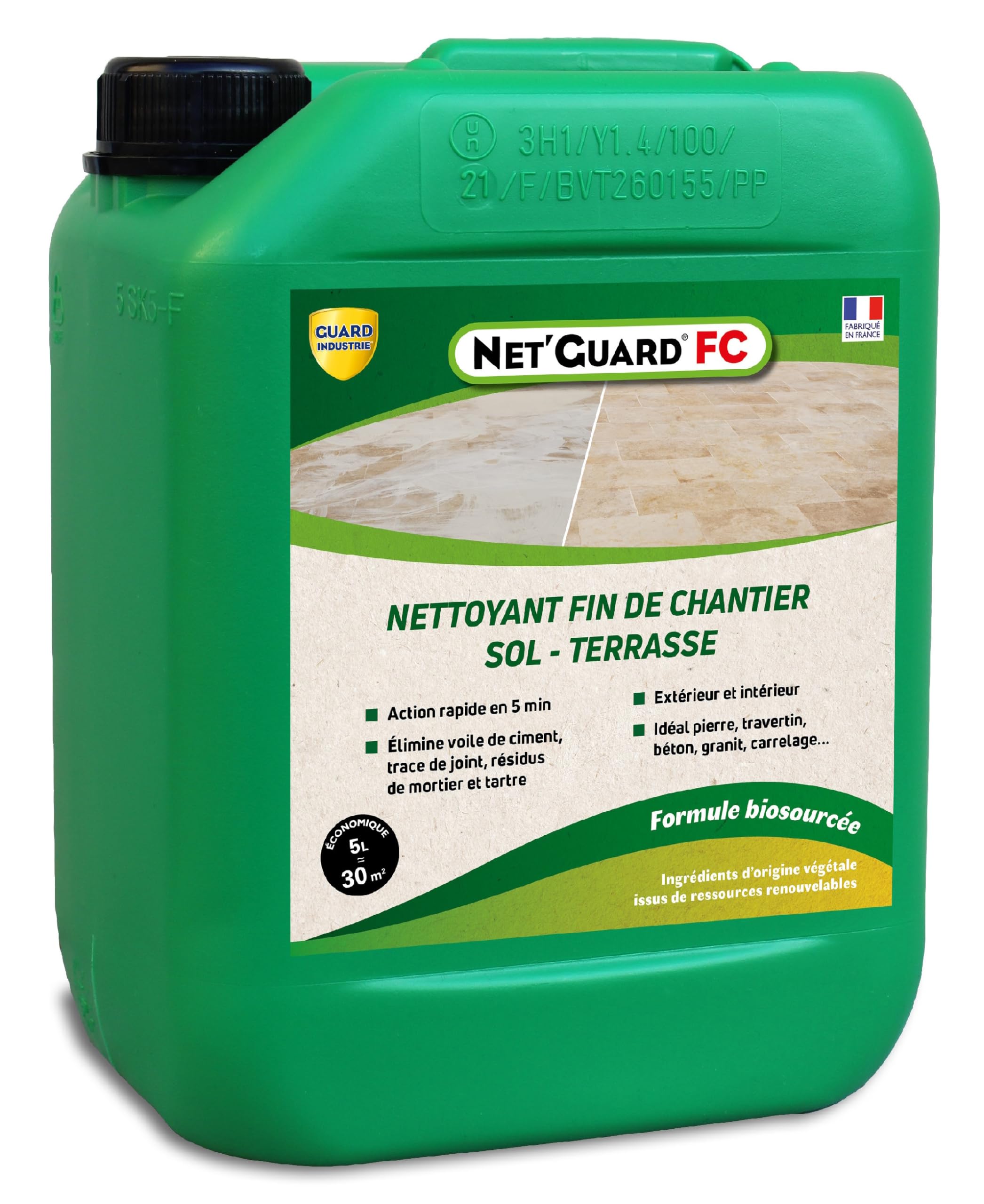 Limpiador de lechanzas cemento trazado blanco junta Net Guard fin astillero fórmula vegetal-10 min-Toda piedra – 5L 30m2