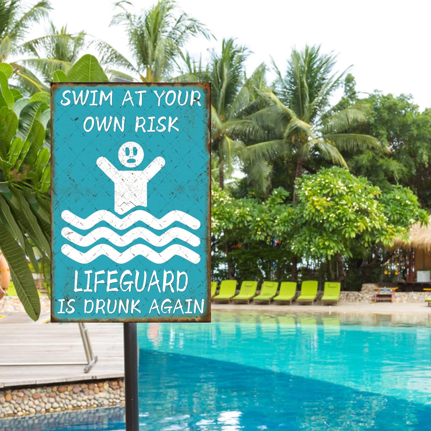 Swimming at Your own Risk - Targa in metallo goffrato, 30 x 20 cm