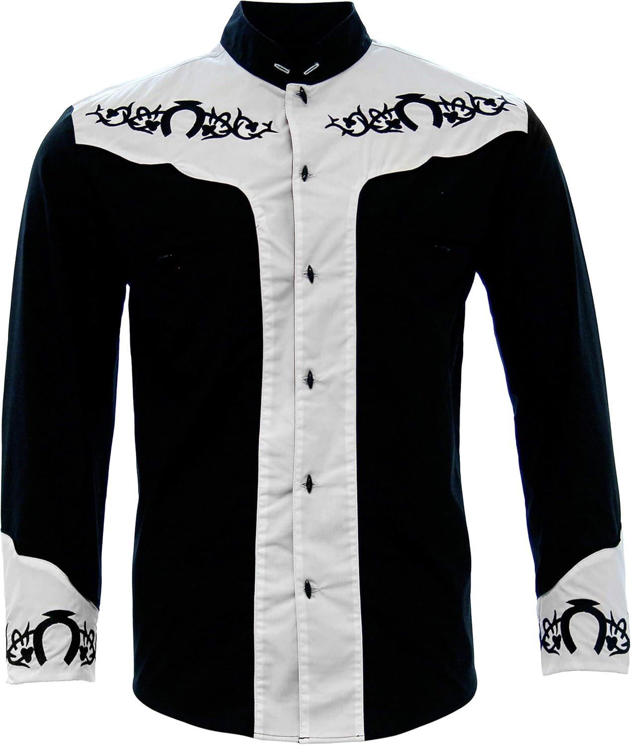 Men's Charro Shirt Camisa Charra El General Western Wear Color Black/White/Black CHC063