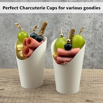 CAMKYDE 50 Pcs Disposable White Charcuterie Cups, 12oz French Fries Holder French Fry Cups for all Occasions (12oz, White)