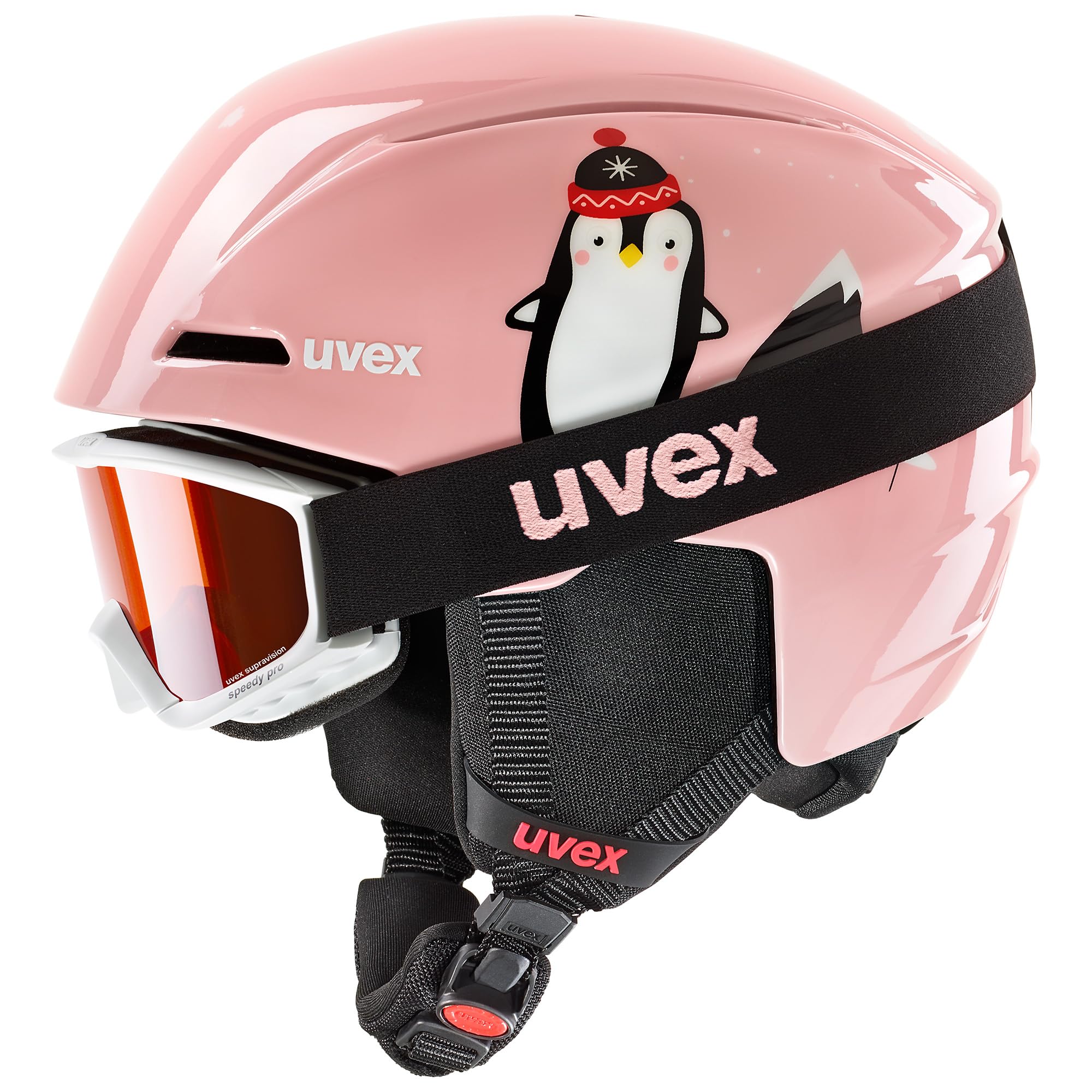 uvex viti set - casco e maschera da sci leggero per bambini - leggero - 100% protezione UVA, B, C - pink penguin - 46-50 cm