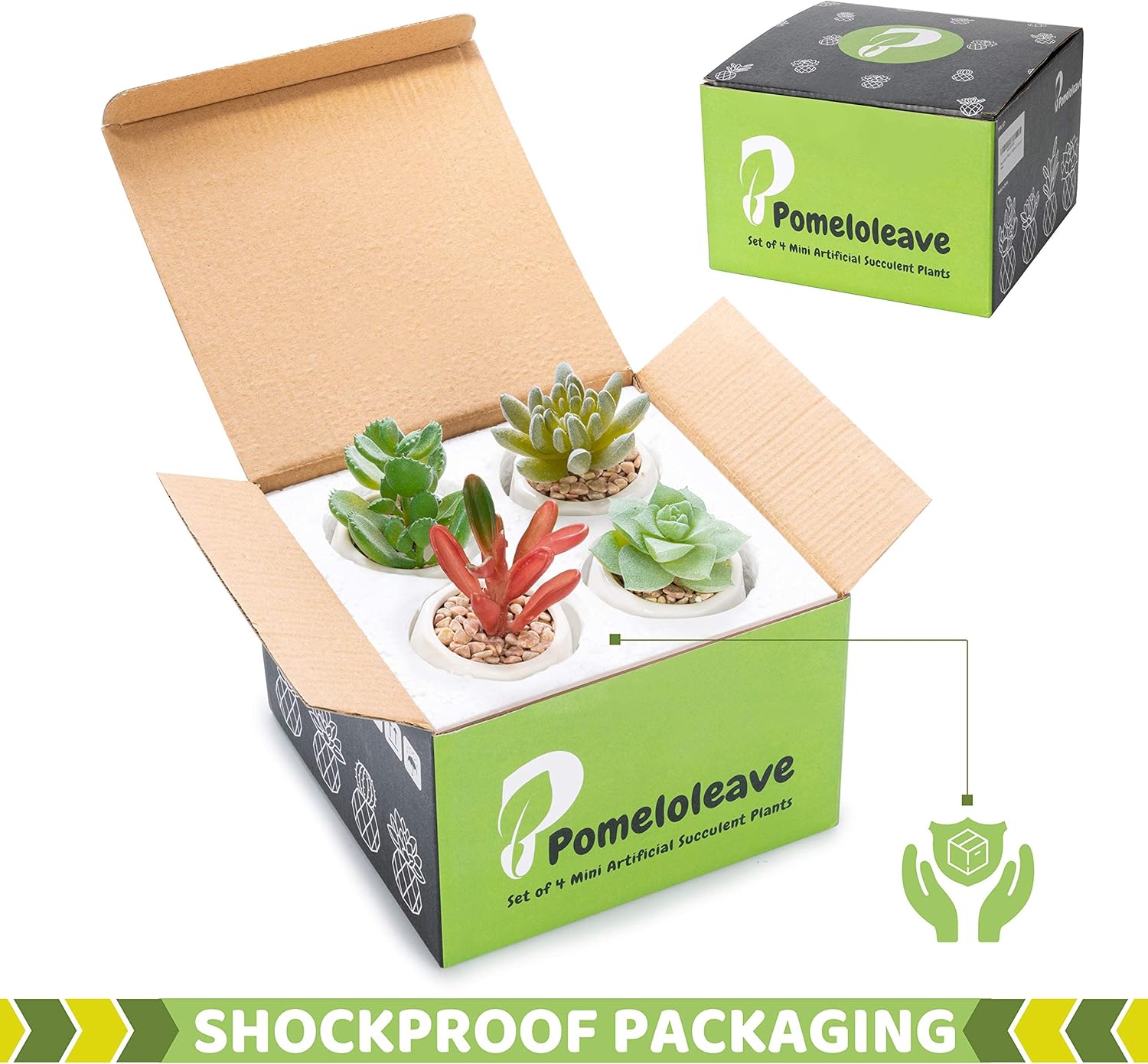 Mini Succulents Artificial - POMELOLEAVE Succulents Plants Artificial Mini Geometric Ceramic Plants in Pot, Set of 4. Assorted Decorative Faux Fake Succulents Plants for Living Room and Bedroom decor.