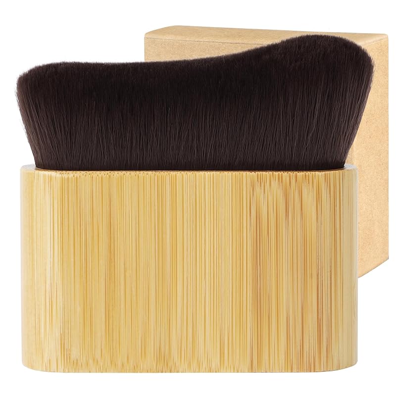 Pincel Kabuki QJKLWV para maquiagem facial e corporal com cabo de bambu